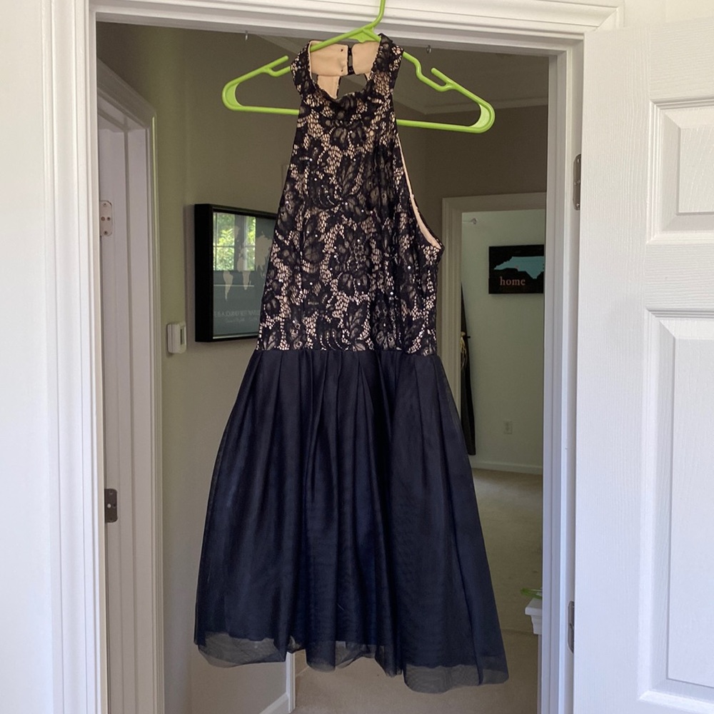 Black and nude women’s semi formal dress